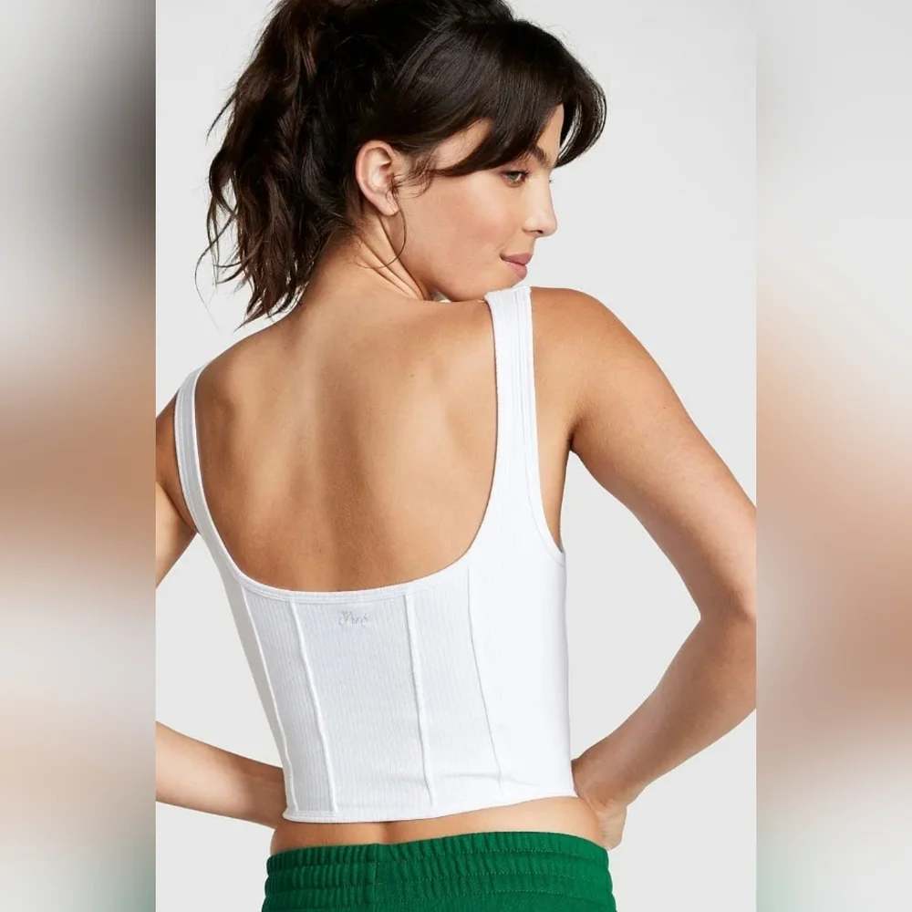 Victoria's Secret PINK Optic White Cotton Corset Bralette Size XXL 🆕 - Picture 2 of 7